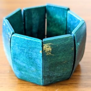 Rustic Teal Cuff Stretchy Wooden Bracelet